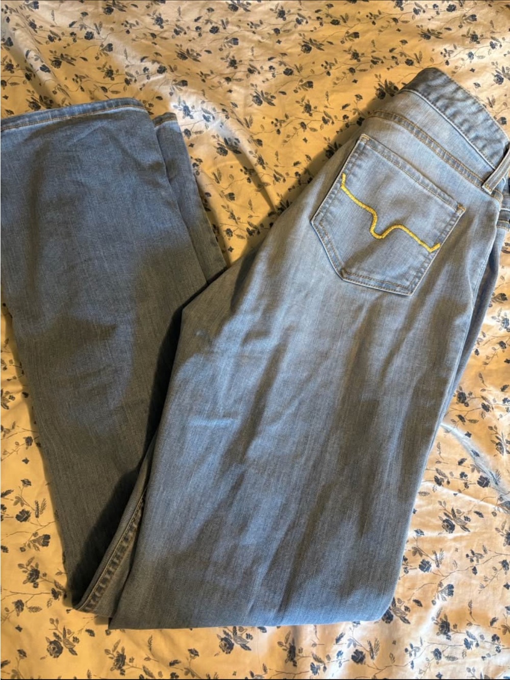 Kimes Ranch Light Blue Bootcut Jeans with Yellow Pocket Stitch